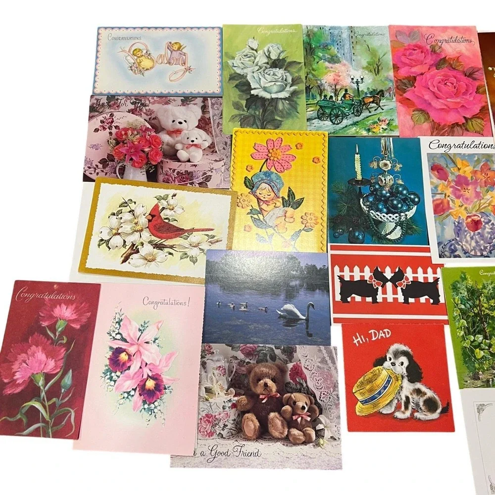 Vintage Greeting Card Ephemera Lot Floral Animal Mixed Occasion Craft‎ Pack 20